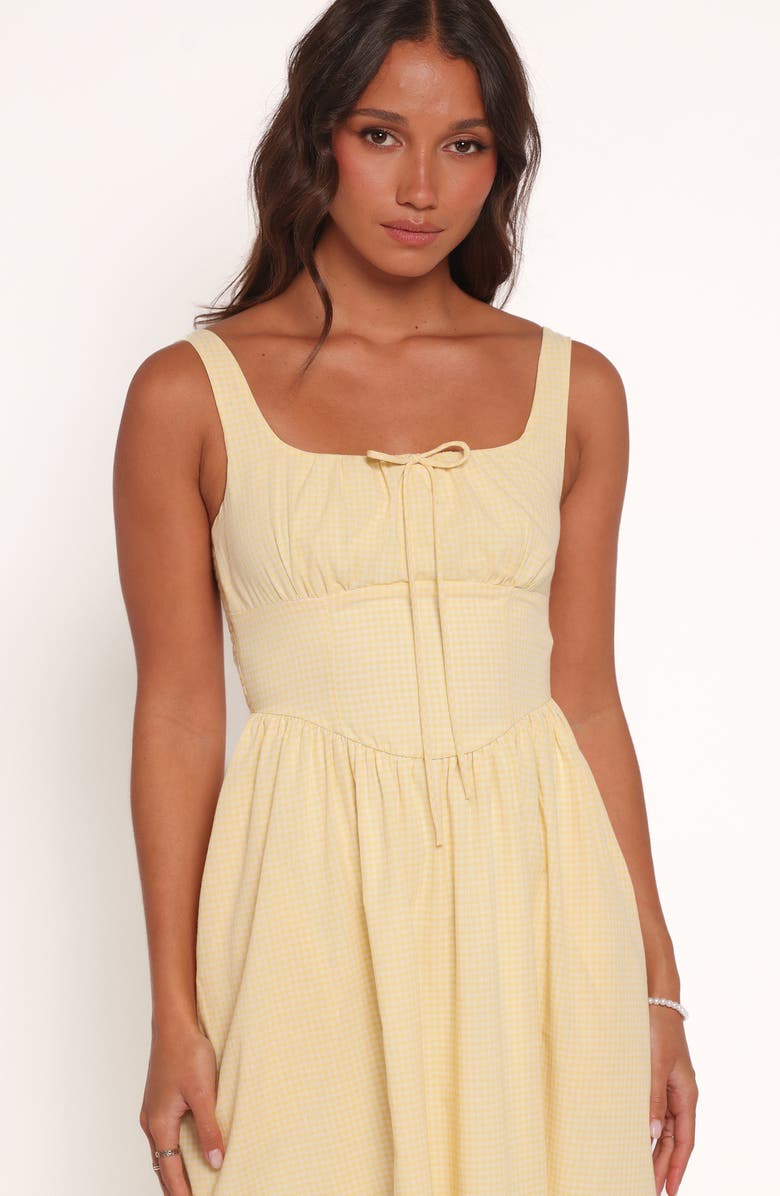 Petal & Pup Kinslee Corset Cotton Blend Midi Dress, Alternate, color, Yellow Gingham