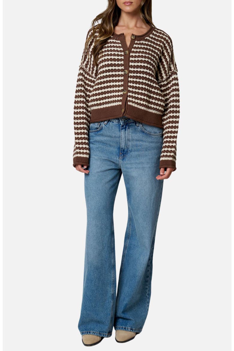 Stripe Cotton Blend Cardigan, Alternate, color, BROWN
