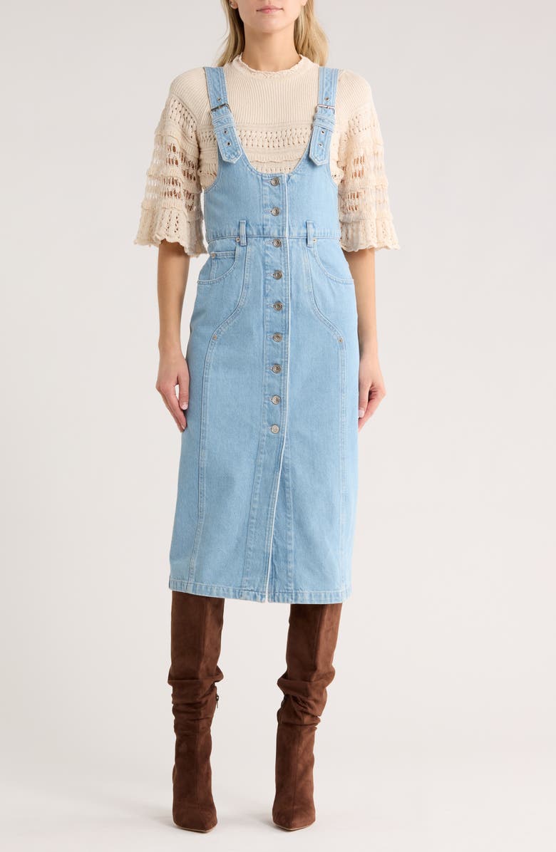 Isabel Marant Étoile Filipine Pinafore Denim Dress, Main, color, Light Blue