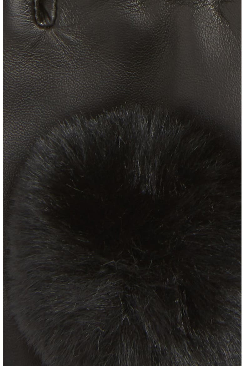 Faux Fur Pompom Lambskin Leather Gloves, Alternate, color, BLACK COMBO