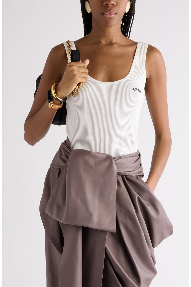 Logo Embroidered Cotton Rib Tank, Main, color, WHITE