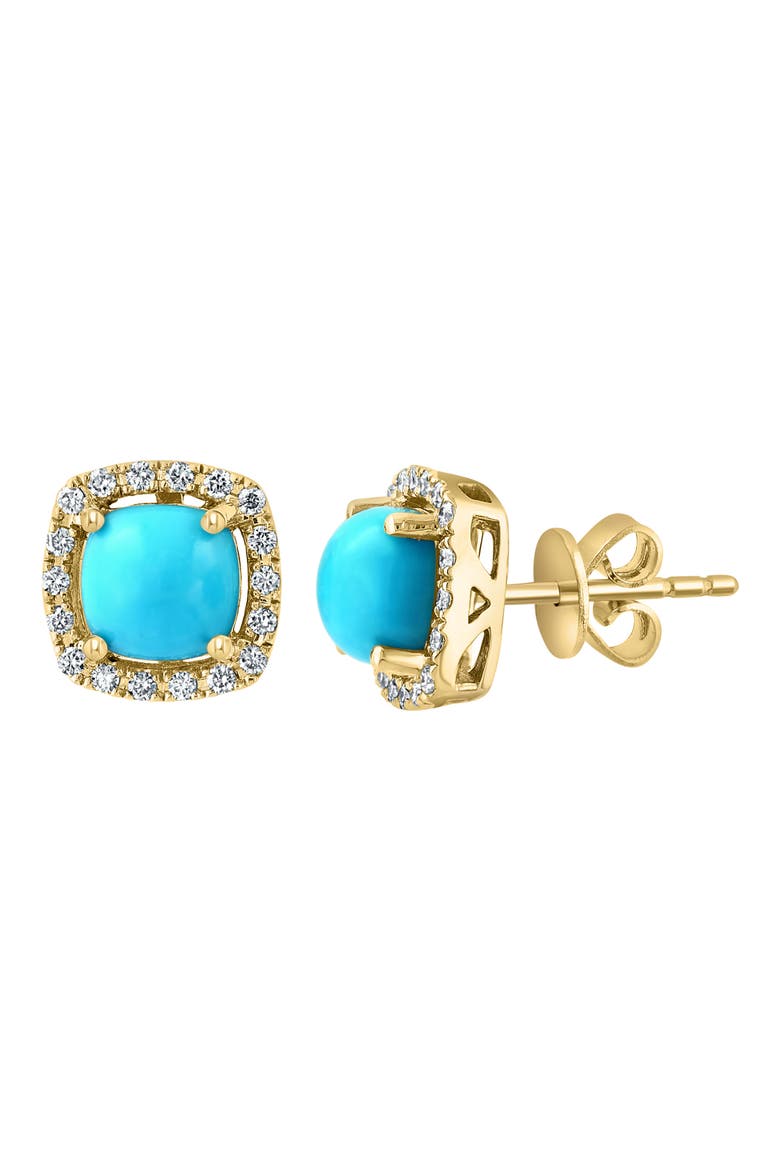 14K Yellow Gold Turquoise & Diamond Stud Earrings, Alternate, color, BLUE