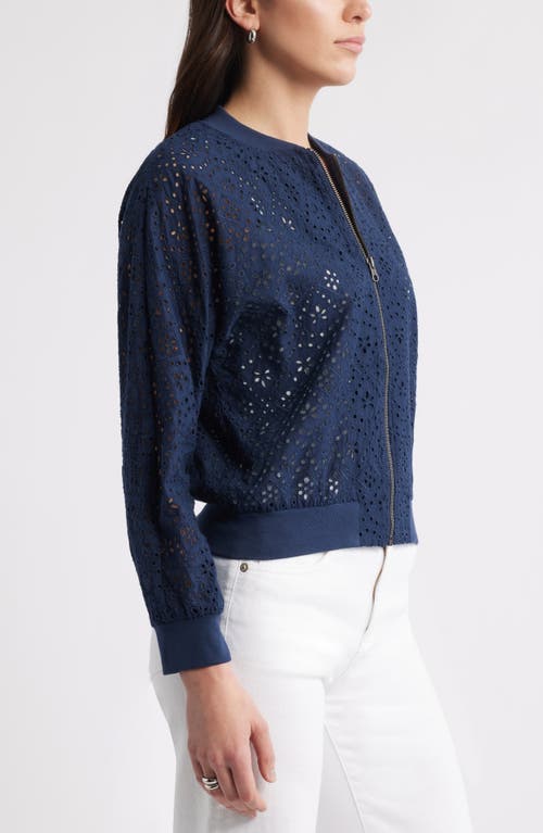 Caslonr Caslon(r) Embroidered Eyelet Cotton Zip-up Bomber Jacket