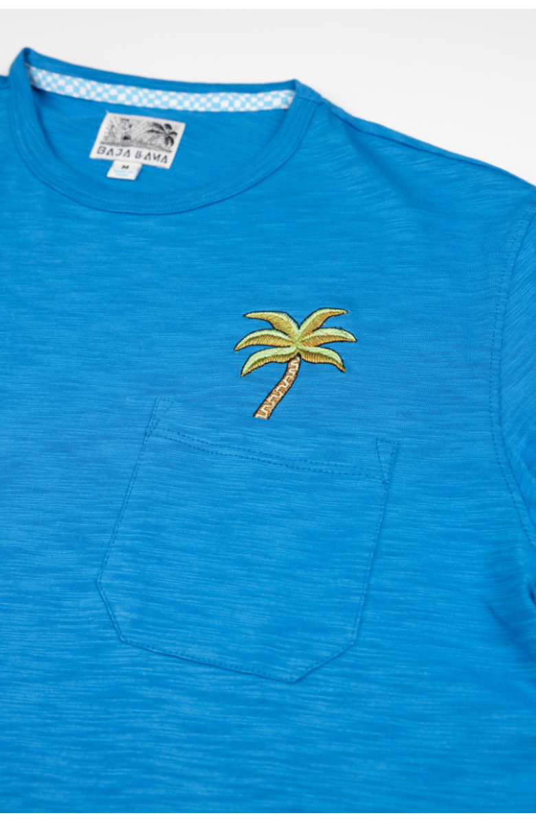 Baja Llama Palm Tree - Slub Pima Pocket Tee, Alternate, color, Blue