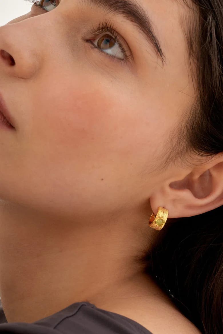 'August' Waterproof Gold Birthstone Hoop Earrings, Alternate, color, August