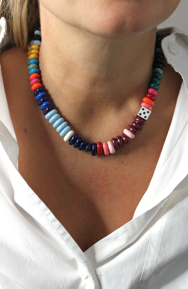 Adina Reyter Enamel Big Bead Hang Tight Dice Necklace, Alternate, color, Silver