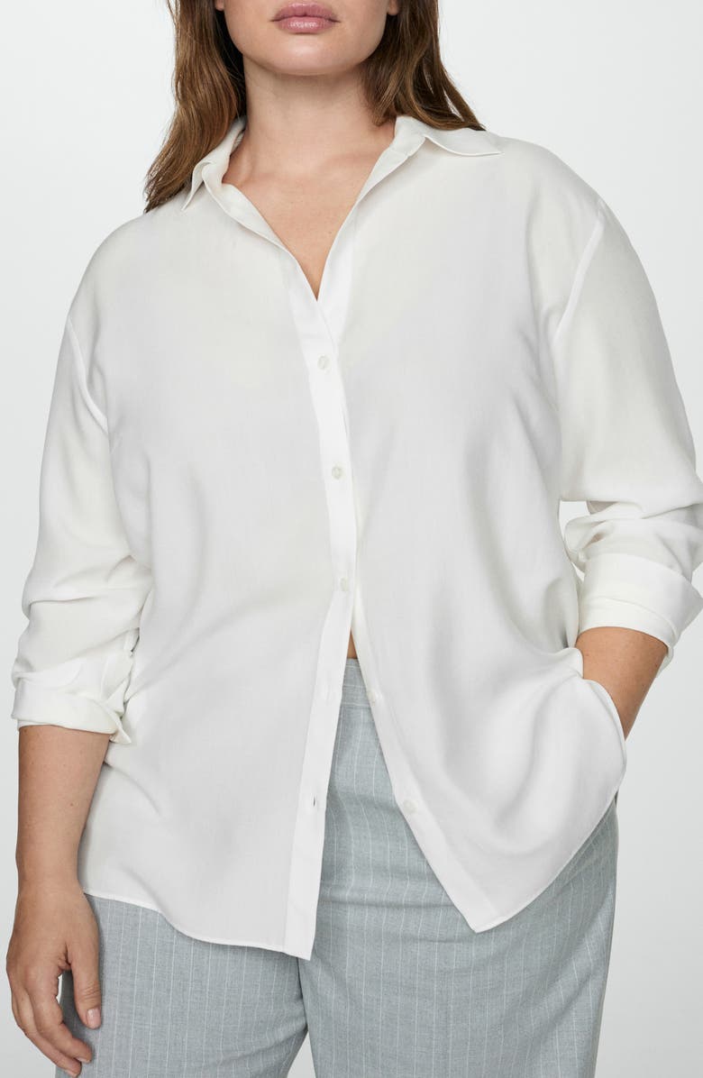 MANGO Fluid Button-Up Shirt, Alternate, color, Off White