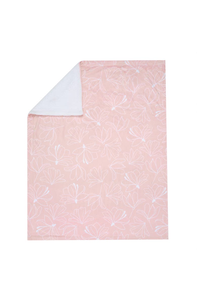 Lambs & Ivy Petals Floral Fleece Faux Shearling Soft Baby Blanket, Alternate, color, Pink