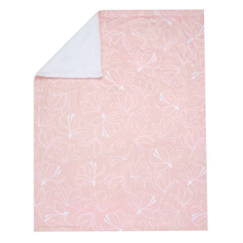 Lambs & Ivy Petals Floral Fleece Faux Shearling Soft Baby Blanket In Pink
