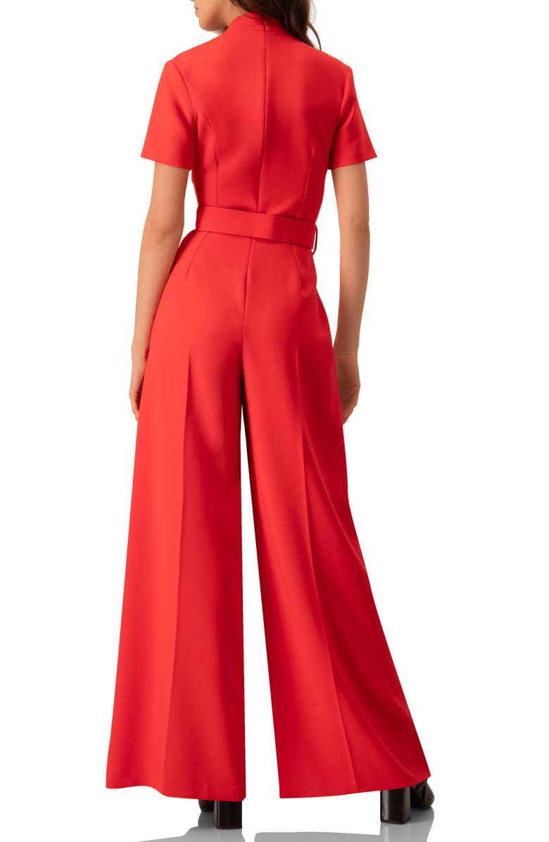 IVONNE Red Wide-Leg Belted Jumpsuit, Alternate, color, 