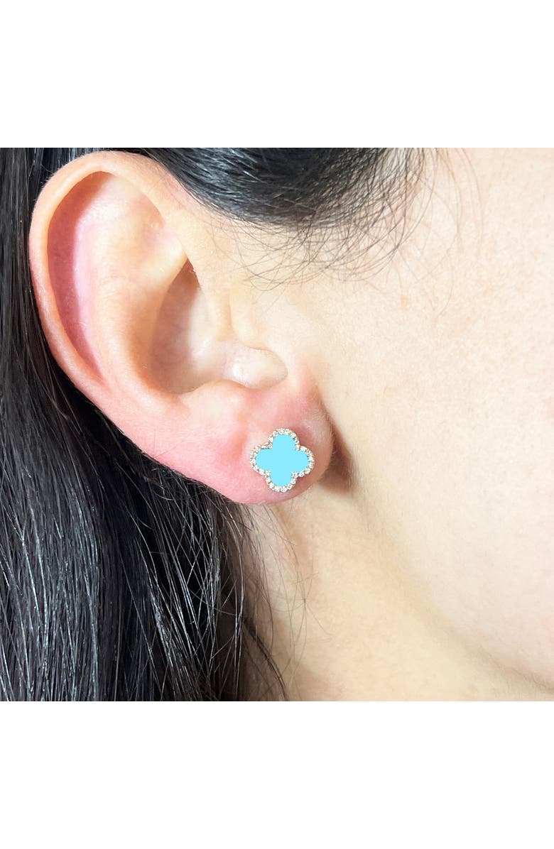 The Lovery Fine Jewelry Turquoise Diamond Clover Stud Earrings, Alternate, color, Turquoise