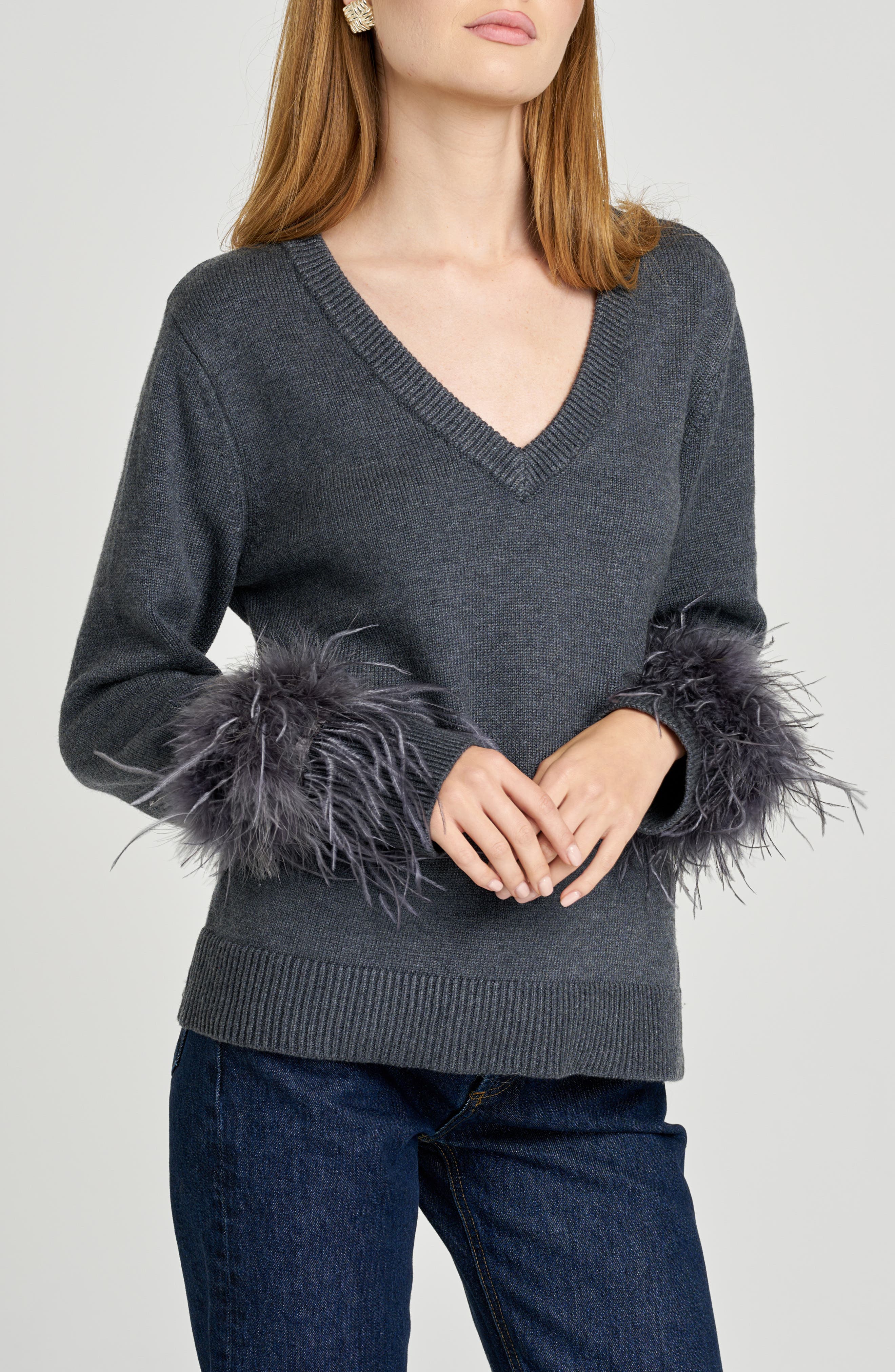 WAYF Bethany Feather Trim Sweater