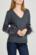 WAYF Bethany Feather Trim Sweater