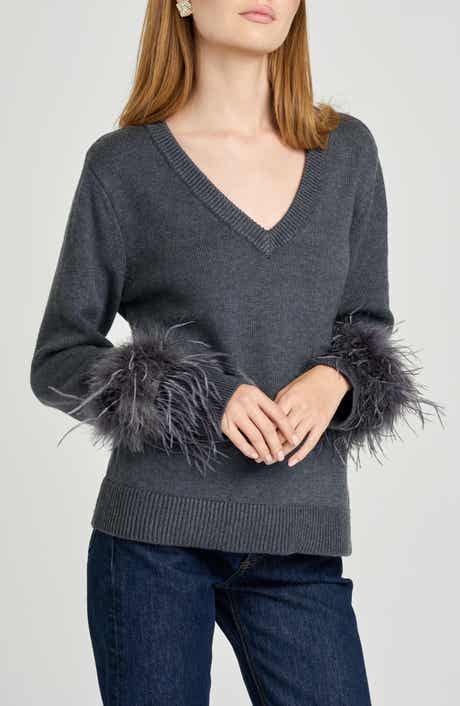 WAYF Bethany Feather Trim Sweater