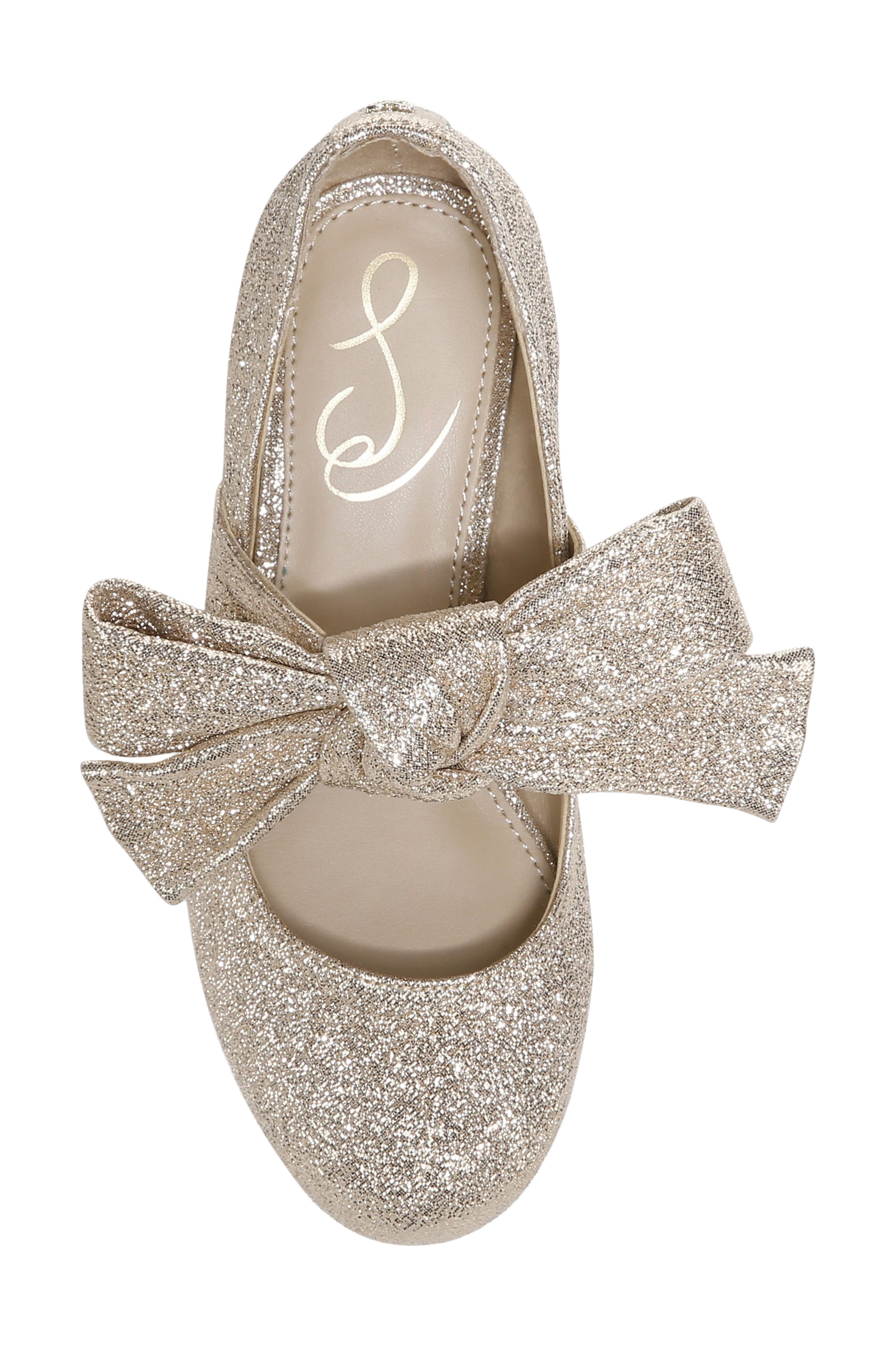 Kids' Teddy Glitter Bow Sandal, Alternate, color, GOLD GLITTER