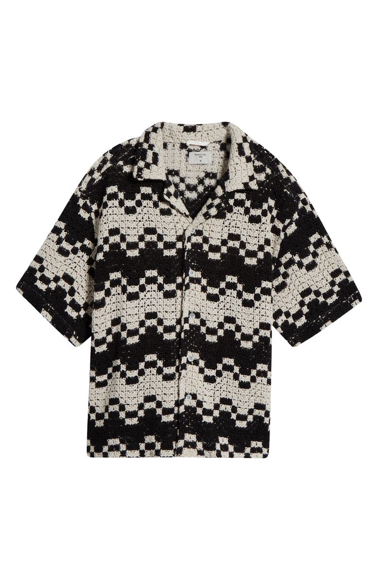 Percival Naples Geometric Crochet Camp Shirt, Alternate, color, Ecru