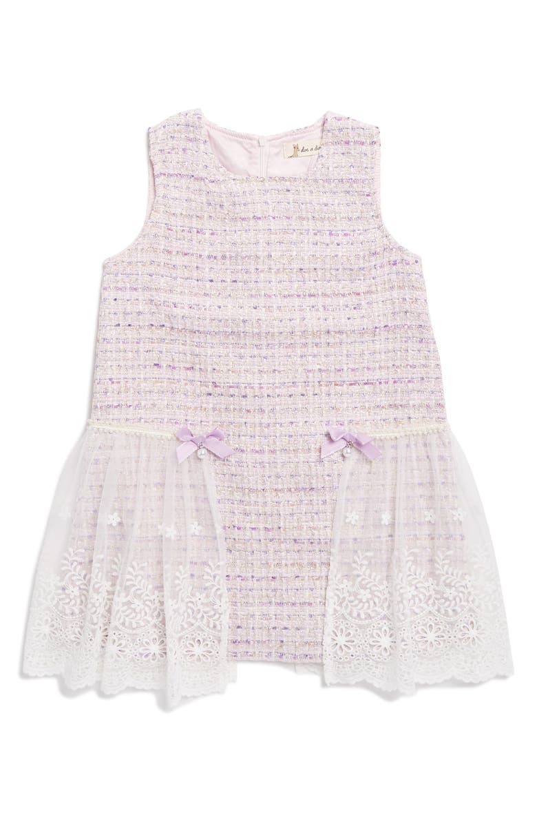 Doe A Dear Kids' Floral Lace Mesh Skirted Tweed Dress, Main, color, 