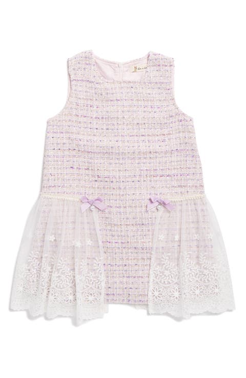 Kids' Floral Lace Mesh Skirted Tweed Dress (Toddler & Little Kid)