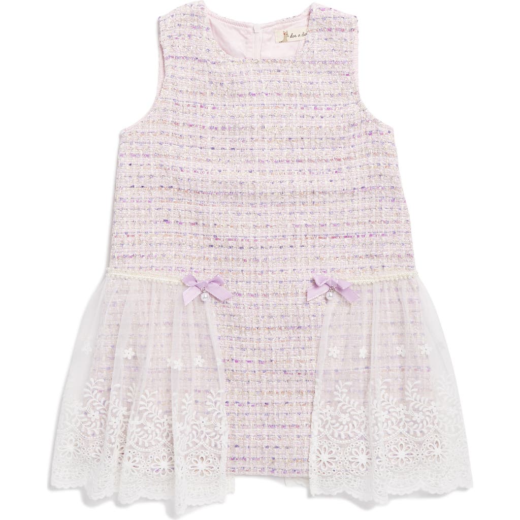Doe A Dear Kids' Floral Lace Mesh Skirted Tweed Dress In Purple