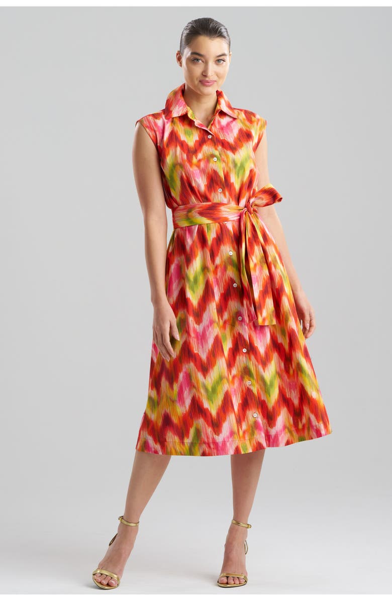 N Natori Sorel Ikat - Cotton Poplin Sleeveless Shirt Dress, Main, color, Multi