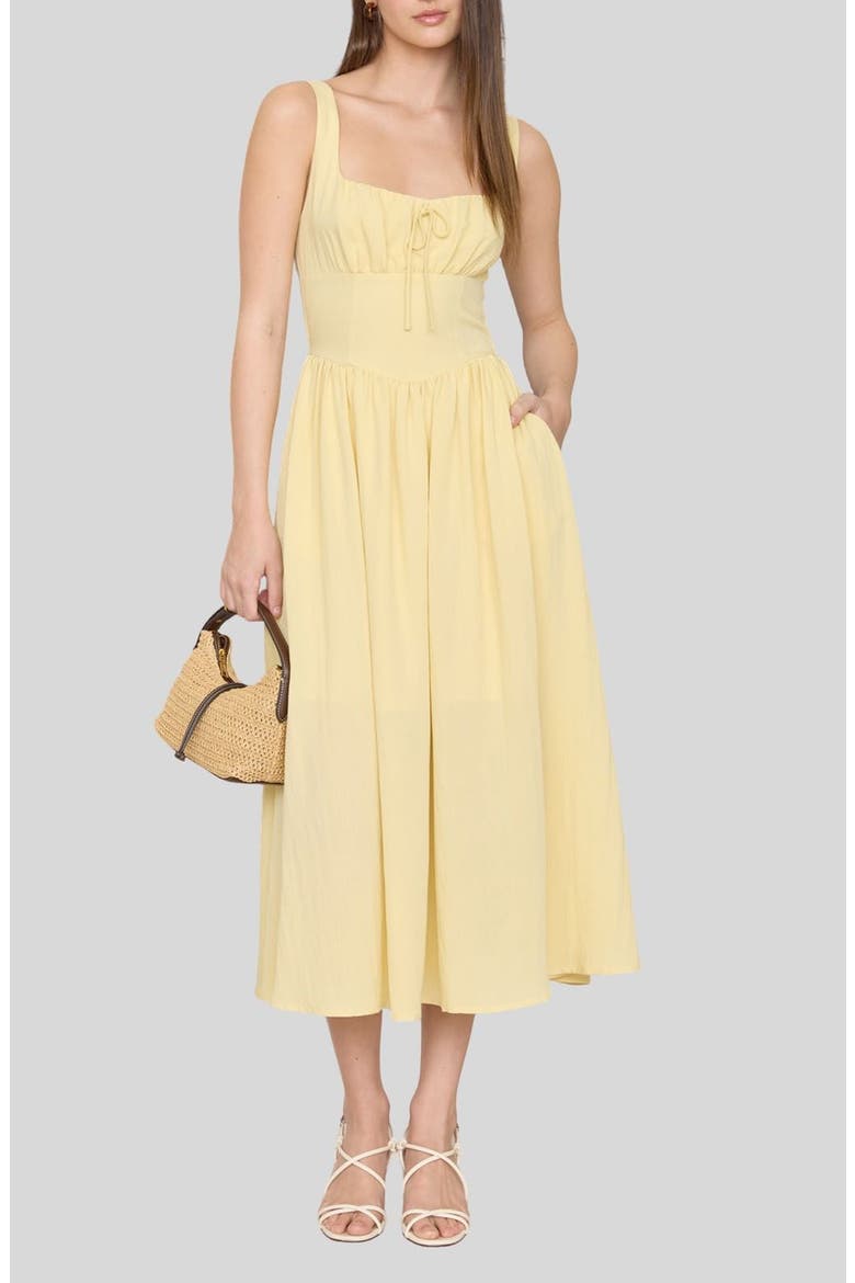 Bow Fit & Flare Midi Sundress, Main, color, YELLOW