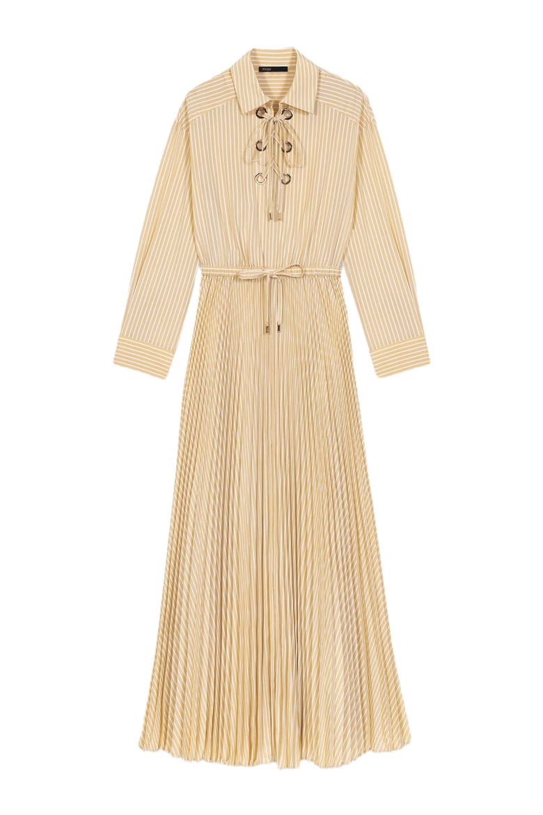 Eyelet pleated maxi dress, Alternate, color, Pale yellow