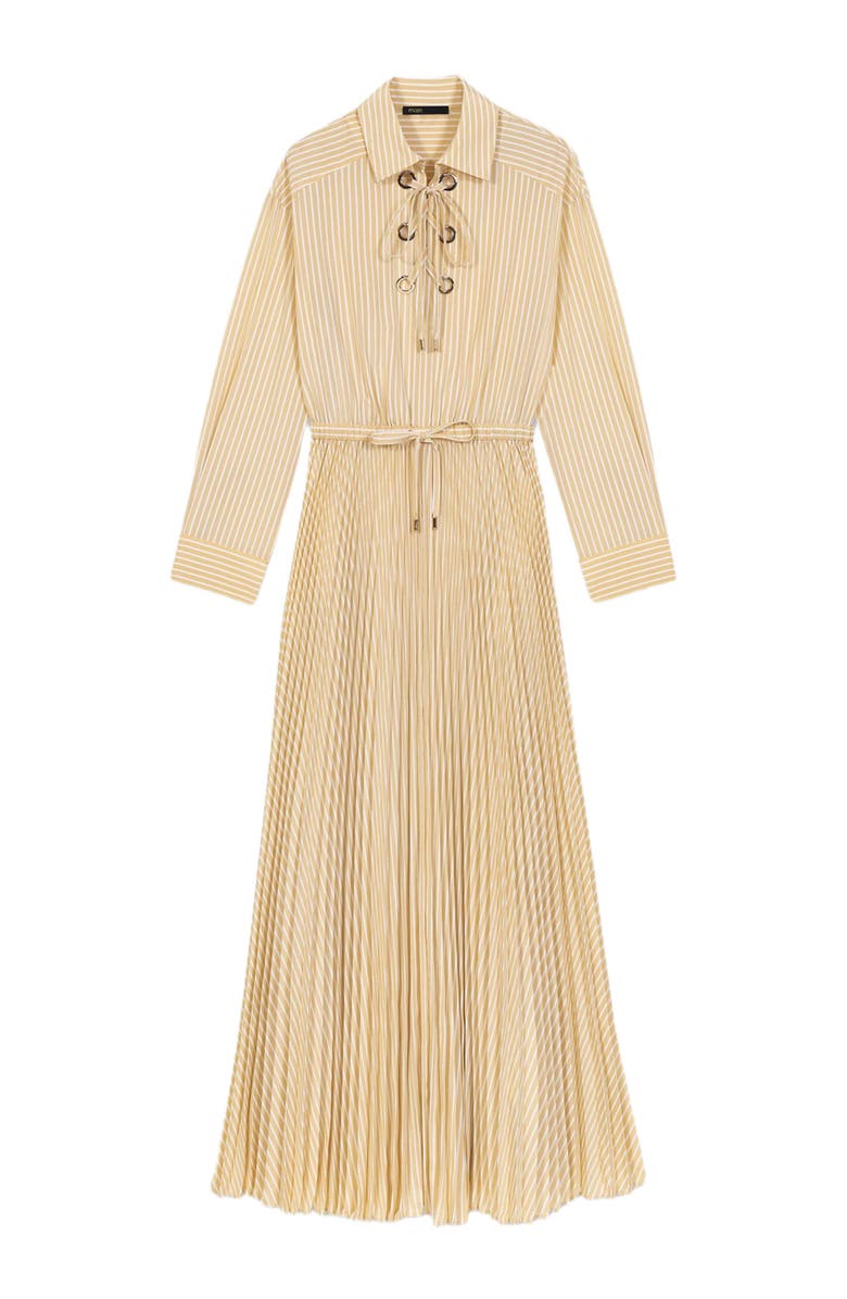 maje Eyelet pleated maxi dress, Alternate, color, Pale Yellow