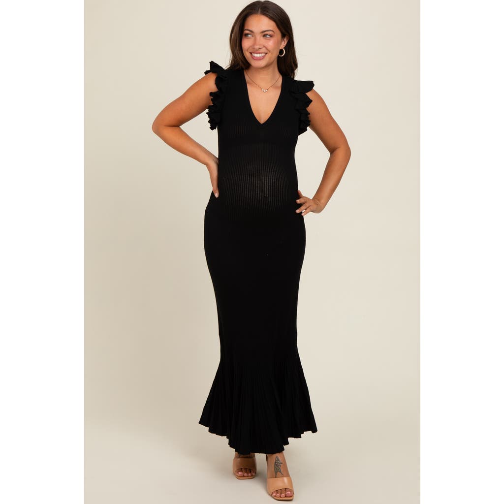 Pinkblush Ruffle Sleeve Mermaid Hem Midi Dress In Black