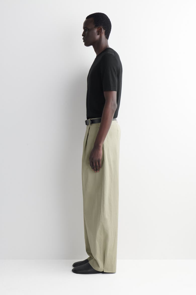 Cotton-linen Relaxed-fit Barrel-leg Trousers, Alternate, color, KHAKI