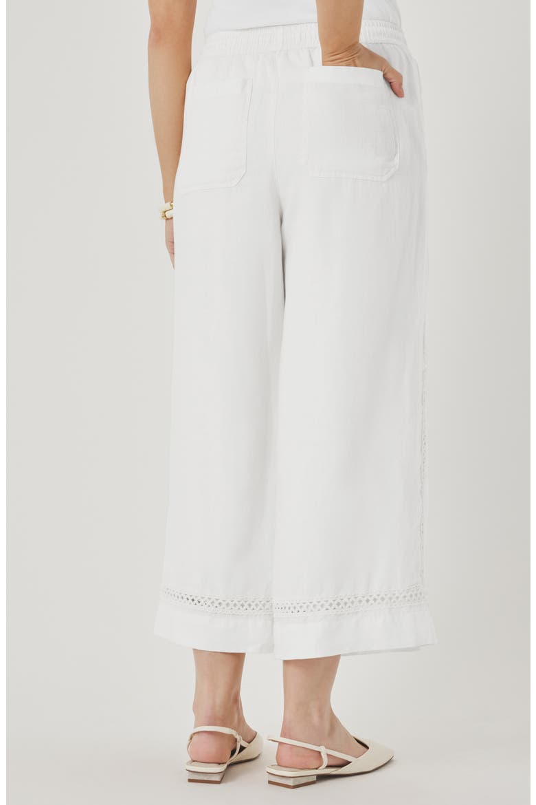 Stella Lace Inset Crop Linen Pants, Alternate, color, WHITE