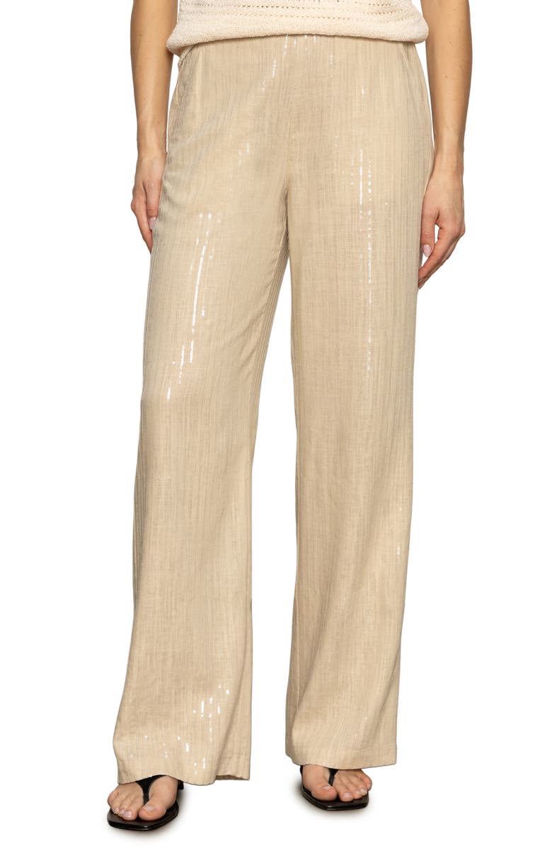 Sanctuary Coastal Sequin Stripe Pants, Main, color, Sand Sequin