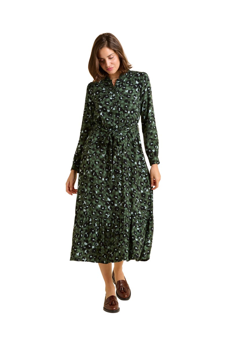 Brakeburn Luna Long Sleeve Button Midi Dress, Main, color, Green