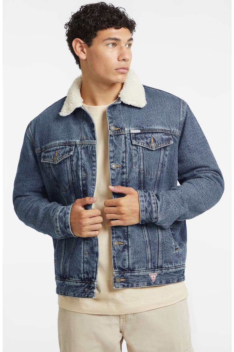 Denim Trucker Jacket with Faux Shearling Collar, Alternate, color, GJWM
