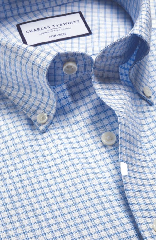 Shop Charles Tyrwhitt Non-iron Stretch Oxford Check Shirt In Cornflower Blue
