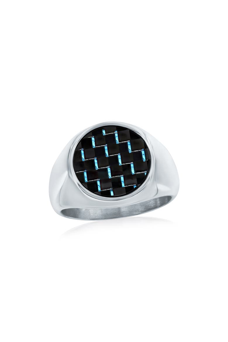 Men's Carbon Fiber Signet Ring, Main, color, SILVER