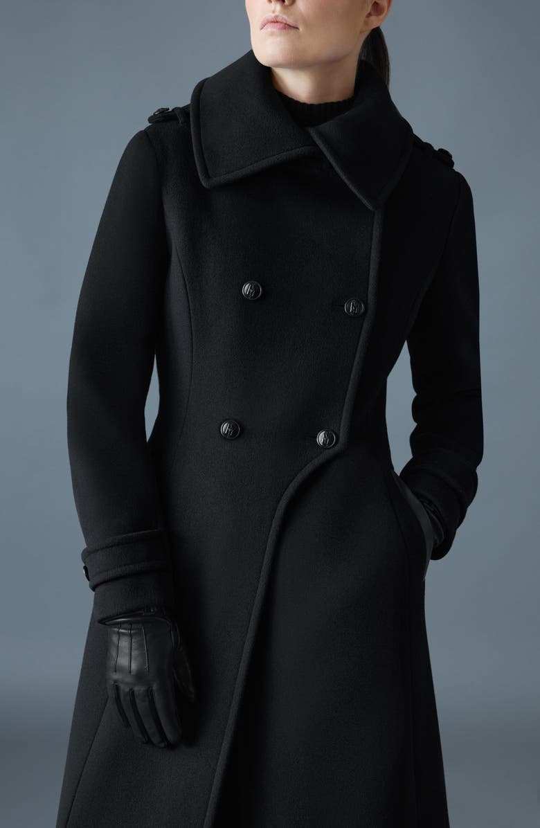 Mackage Elodie Double Breasted Military Maxi Coat, Alternate, color, Black
