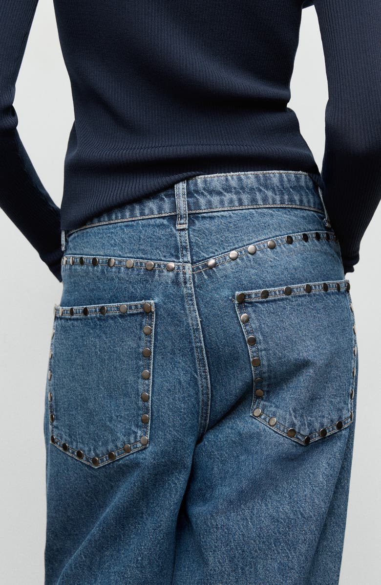MANGO Studded Wide Leg Jeans, Alternate, color, Dark Blue