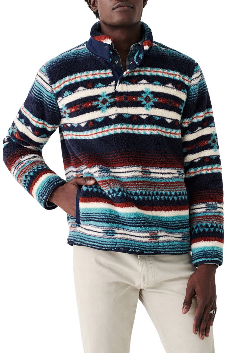 Geometric Stripe Half Snap Fleece Pullover, Main, color, RISING SKY TURQUOISE