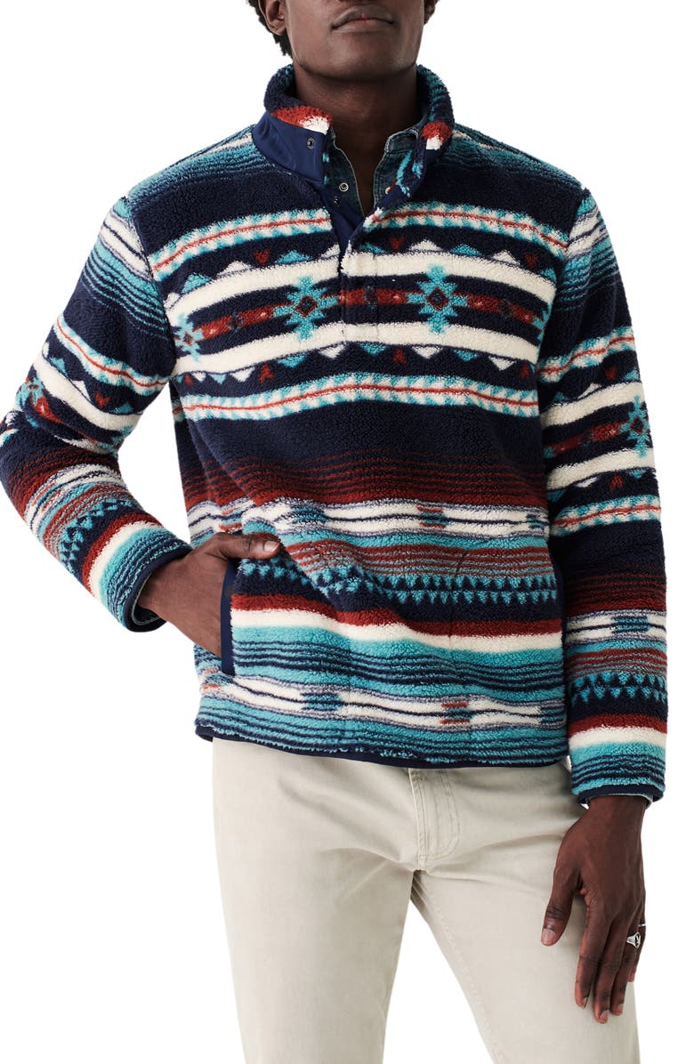 Faherty Geometric Stripe Half Snap Fleece Pullover, Main, color,
