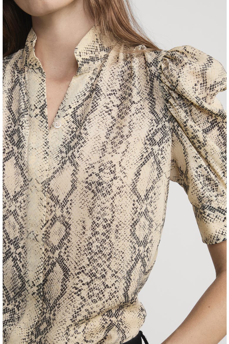 The Gillian Snake Print Puff Sleeve Silk Top, Alternate, color, CAMEL MULTI