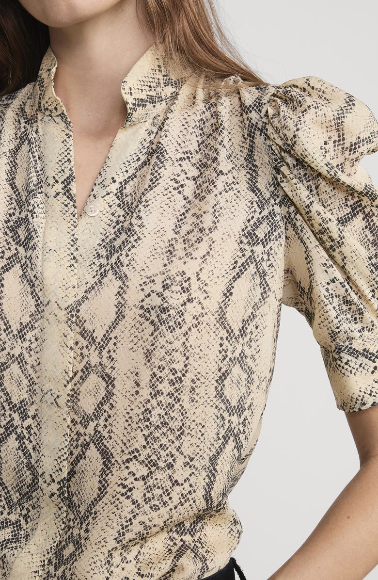 FRAME The Gillian Snake Print Puff Sleeve Silk Top, Alternate, color, Camel Multi