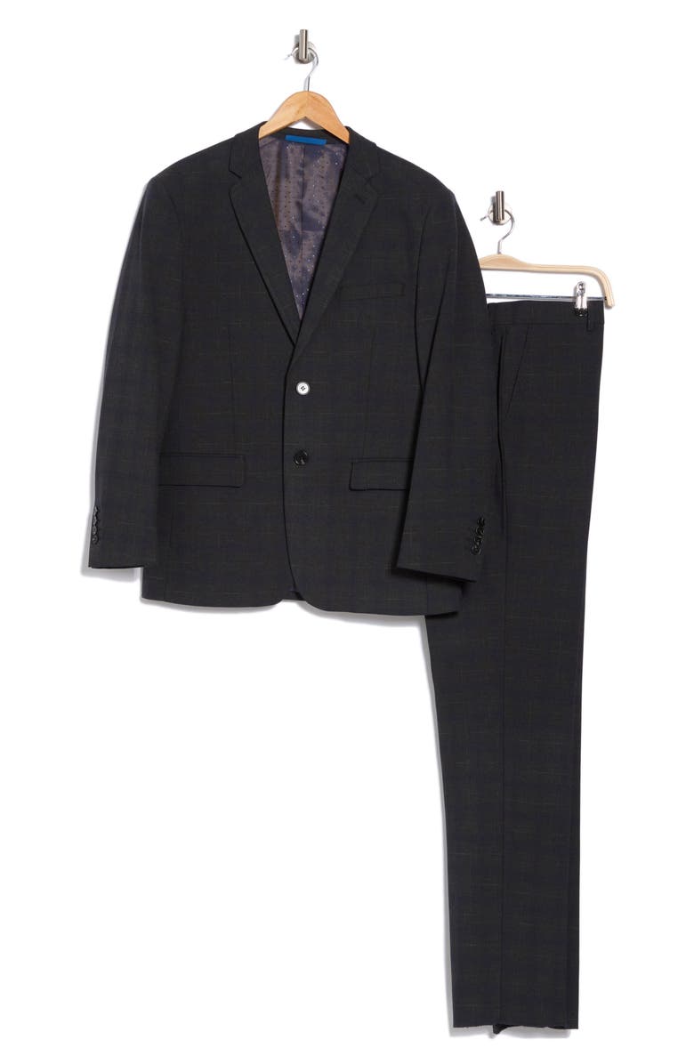 Gino Vitale Slim Fit 3-Piece Dark Olive Check Suit, Alternate, color, Dark Olive