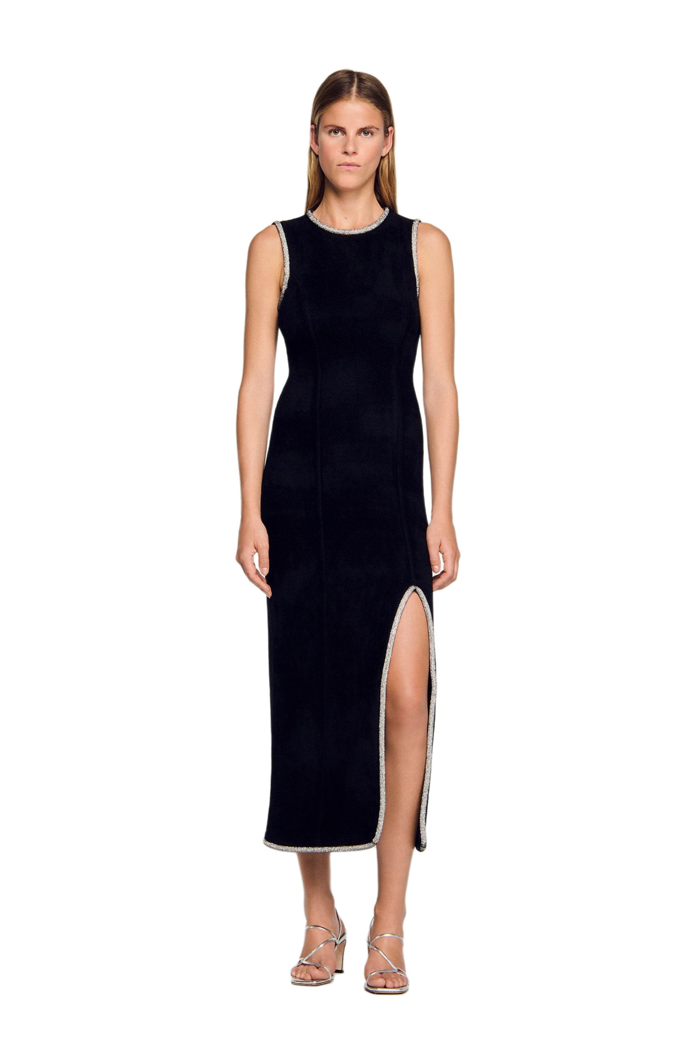 Rhinestone slit maxi dress