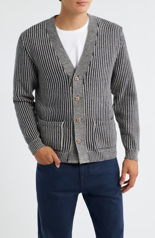 ALEX CRANE Vale Merino Wool V-Neck Cardigan in Lines 