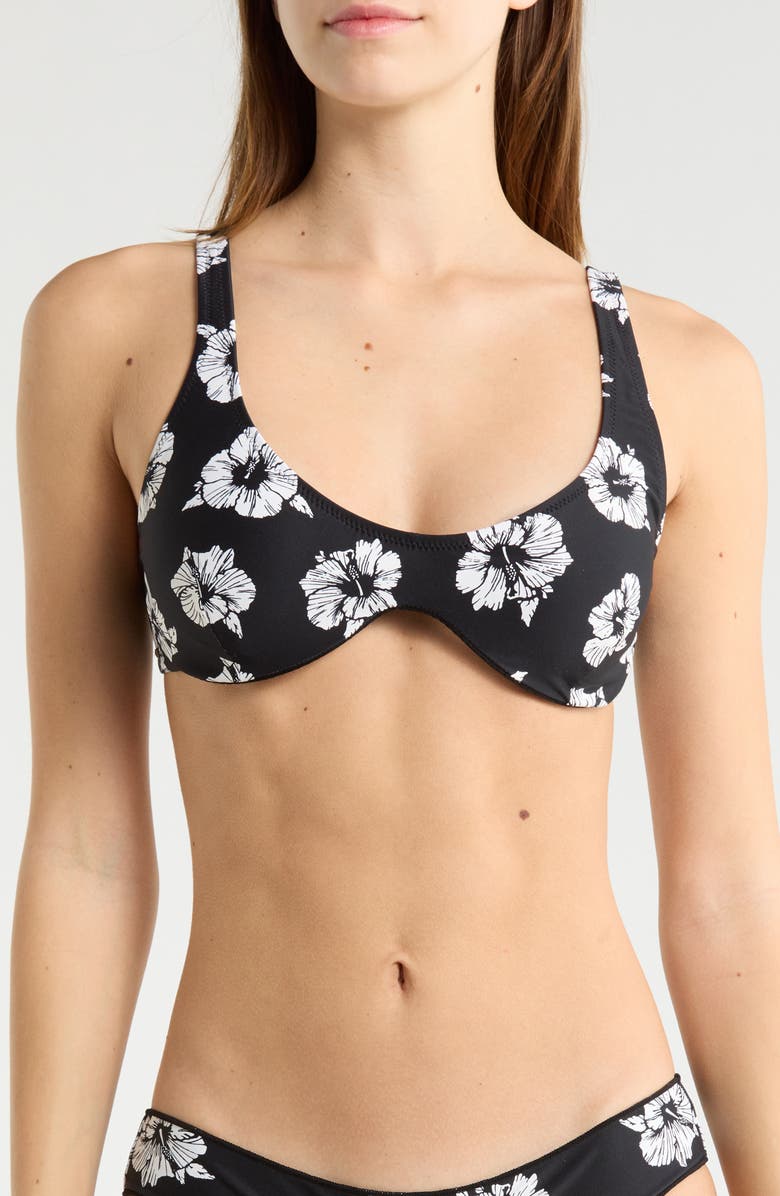 Rip Curl Party Wave Multi Fit Underwire Bikini Top, Main, color, Black/ White