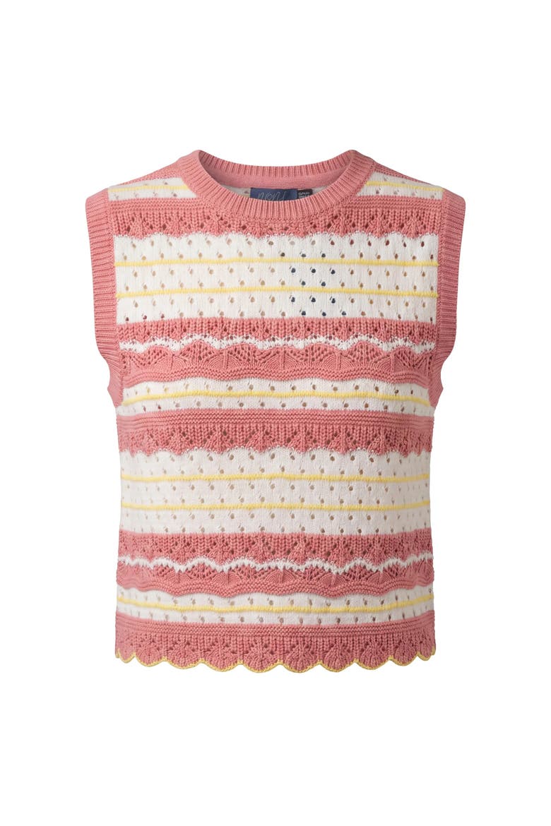 Pointelle Striped Cotton Scalloped Hem Vest, Main, color, White/Dark Pink
