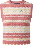 Noni Pointelle Striped Cotton Scalloped Hem Vest