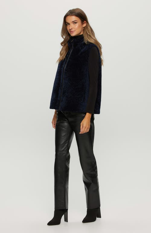 Gorski Reversible Shearling Lamb Hooded Vest In Blue