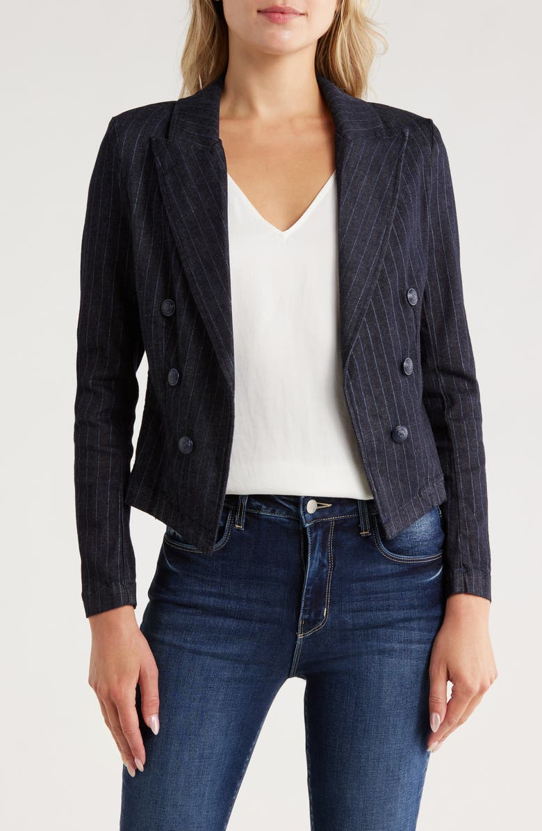 L'AGENCE Wayne Pinstripe Double Breast Crop Jacket, Main, color, 