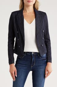 L'AGENCE Wayne Pinstripe Double Breast Crop Jacket